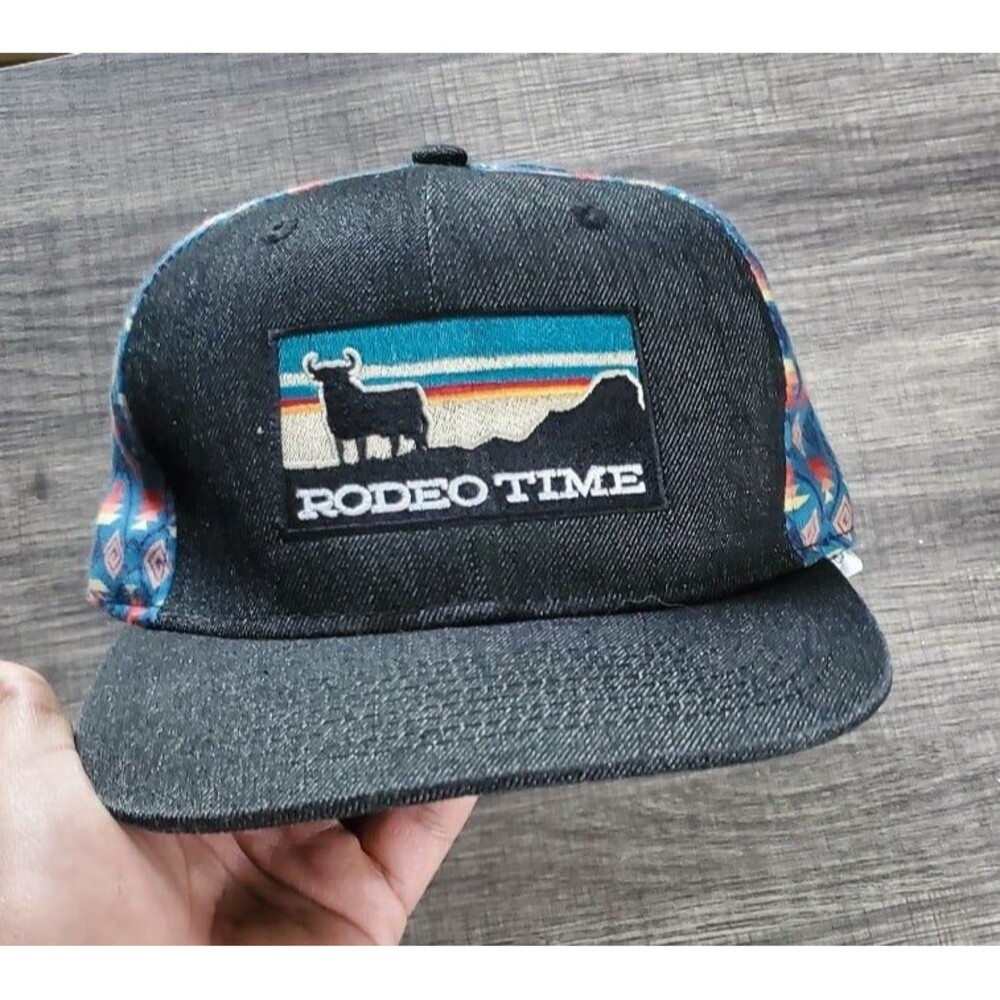 Rodeo Time  Grey Aztex color print SnapBack Baseball Cap Hat Cowboy Bull Riding